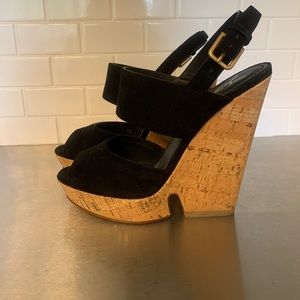 Yves Saint Lauren YSL black suede platforms with cork platform Never Worn